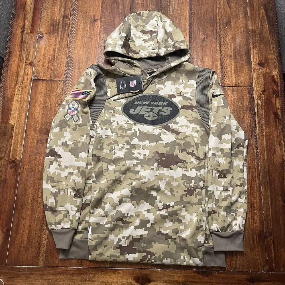 New York Jets Hoodie Mens Medium Camo NFL Football Nike Therma Dri-FIT Pullover